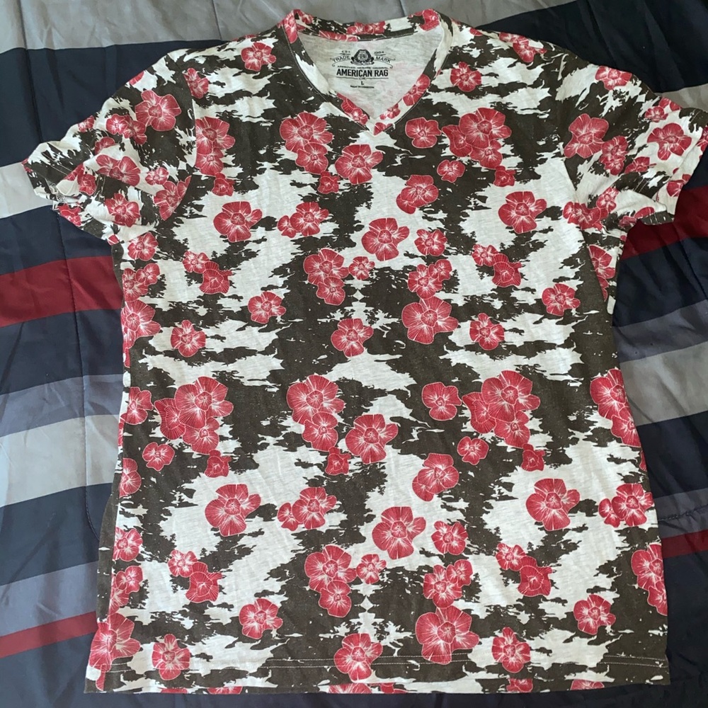 American Rag Floral V-neck T-Shirt